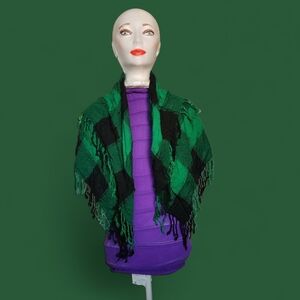 Womens Vibrant Green and Black Checkered Shawl Scarf